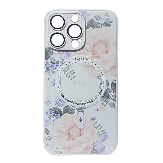 Flower Design Magnetic Case for Apple iPhone 14 Pro White